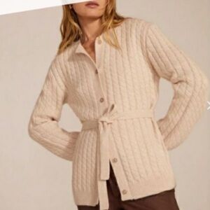 Favorite Daughter Beige Cable Knit Belted Cardigan